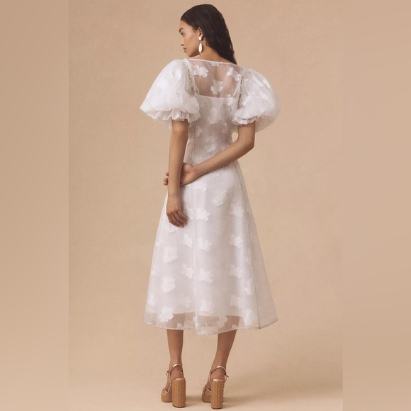 NWT Anthropologie Let Me Be Puff-Sleeve Sheer Midi Dress Sz XXS - Picture 3 of 4